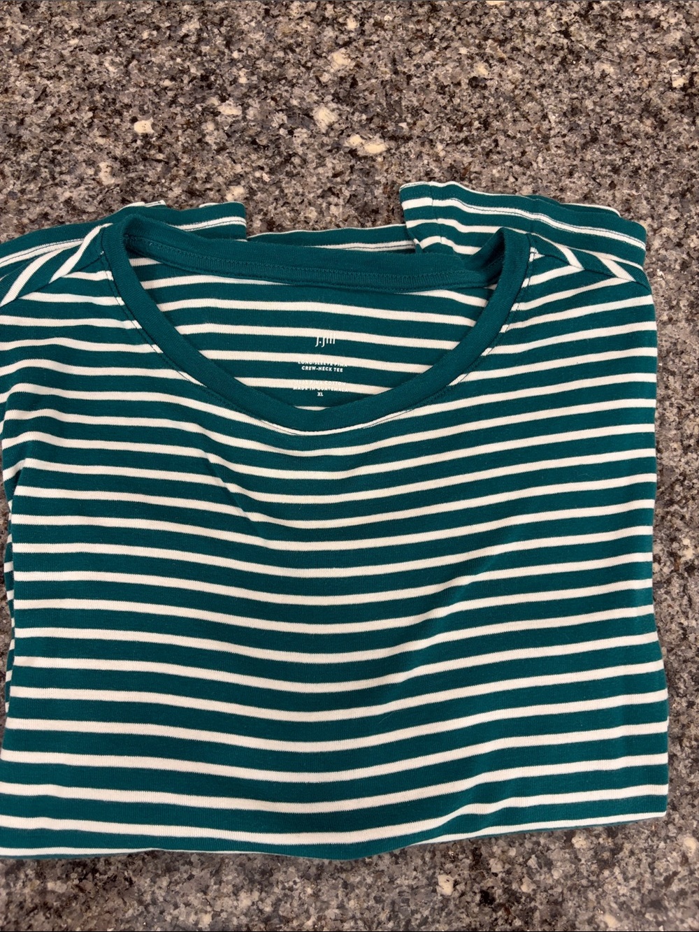Striped Teal and White Crewneck Women's Top